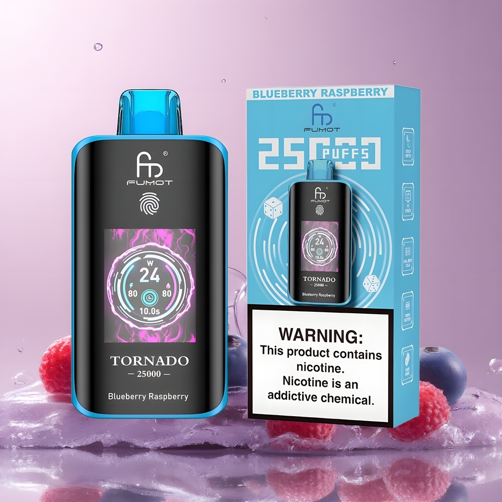 Partihandel Sverige Fumot Tornado 25000 Puffs Blåbär Hallon 700mAh 20ml Typ-C