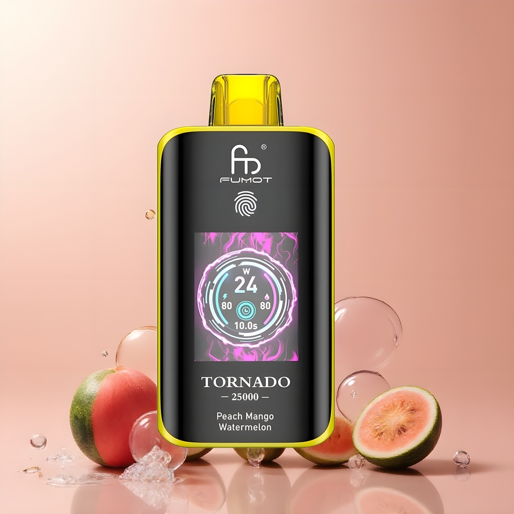 Partihandel Sverige Fumot Tornado 25000 Puffs HD Skärm 700mAh 20ml Persika Mango Vattenmelon