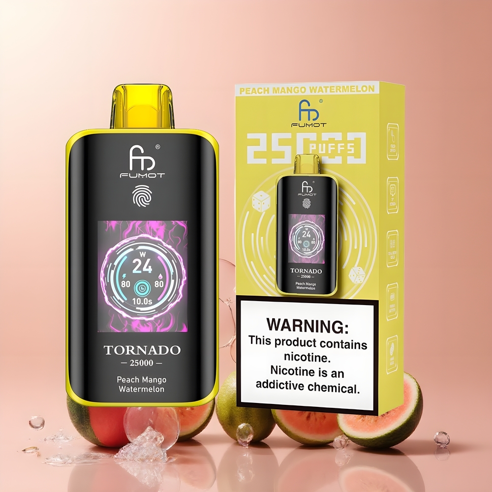 Partihandel Sverige Fumot Tornado 25000 Puffs HD Skärm 700mAh 20ml Persika Mango Vattenmelon
