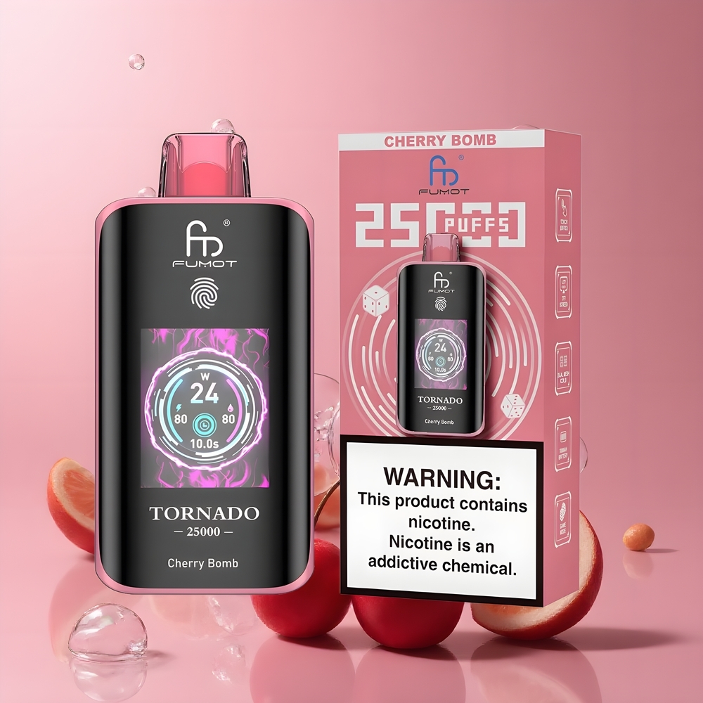 Partihandel Sverige Fumot Tornado 25000 Puffs HD Skärm 700mAh Laddbar Körsbärsbomb