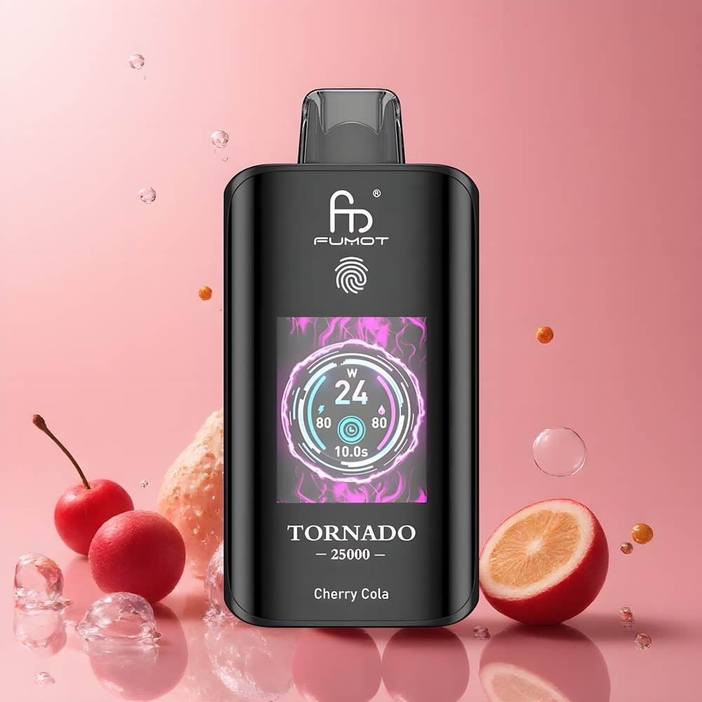 Partihandel Sverige Fumot Tornado 25000 Puffs HD Skärm 700mAh Laddbart Körsbärs Cola