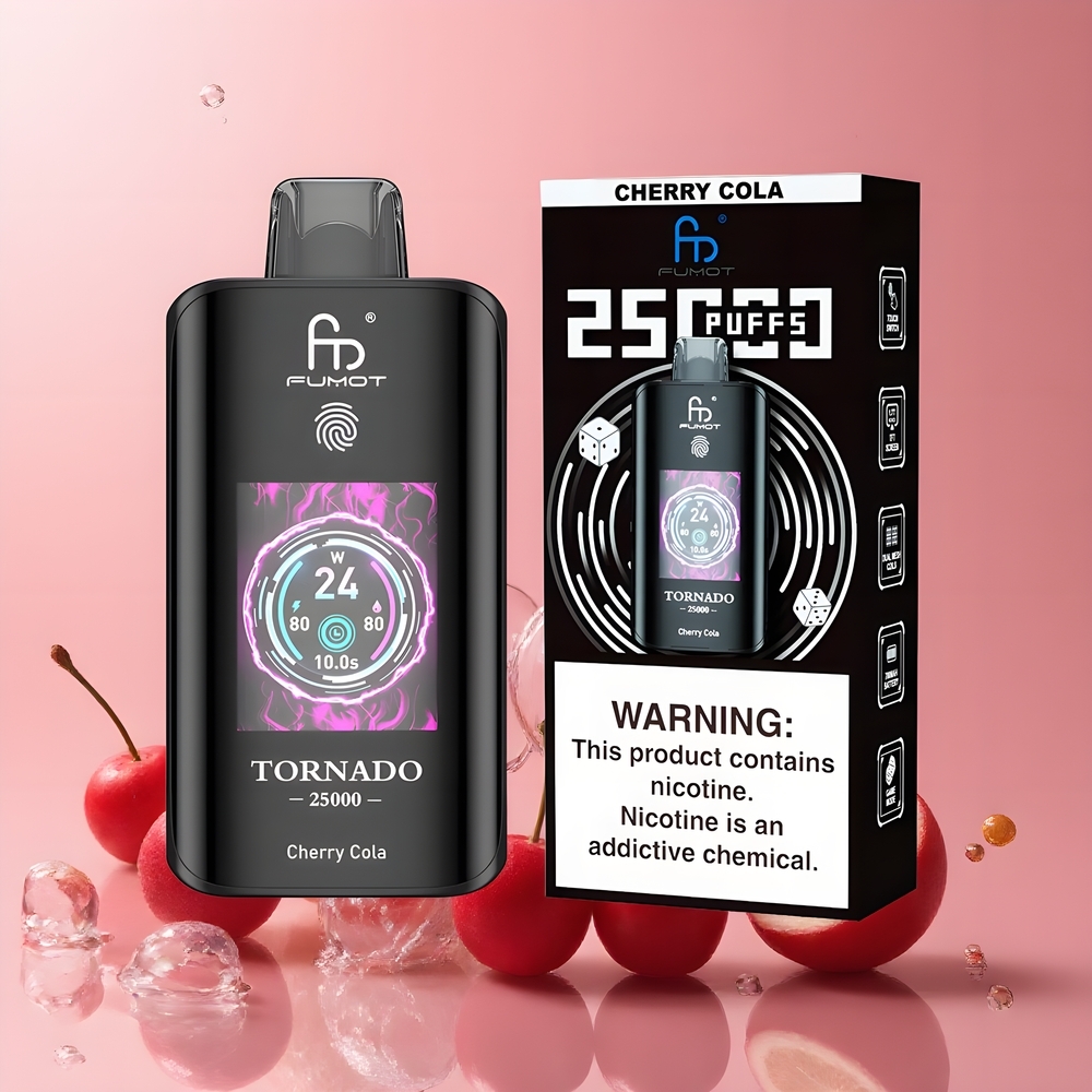 Partihandel Sverige Fumot Tornado 25000 Puffs HD Skärm 700mAh Laddbart Körsbärs Cola