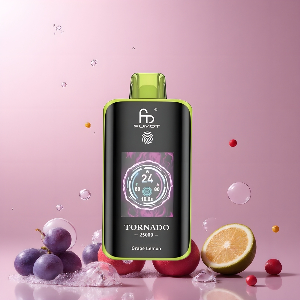 Partihandel Sverige Fumot Tornado 25000 Puffs HD Skärm 700mAh Vind Druva Citron