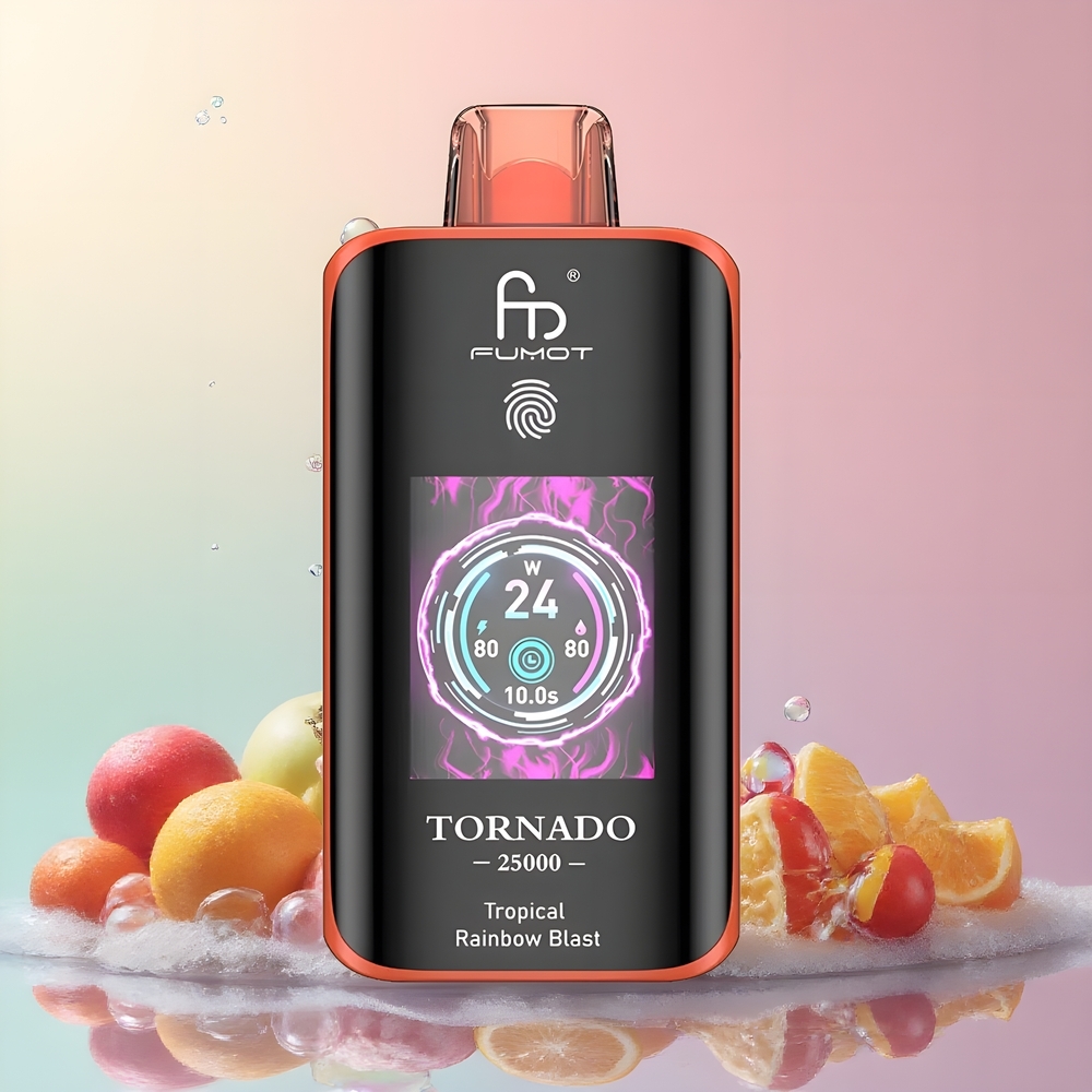 Partihandel Sverige Fumot Tornado 25000 Puffs Tropisk Regnbågsblast HD Skärm 700mAh 20ml Typ-C