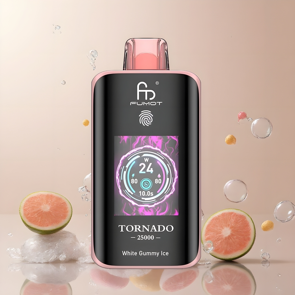 Partihandel Sverige Fumot Tornado 25000 Puffs Vit Gummibjörn Is HD Skärm 20ml Type-C