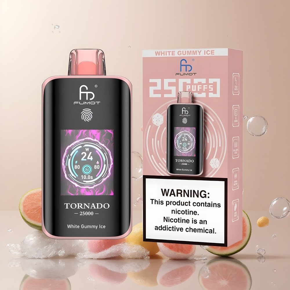 Partihandel Sverige Fumot Tornado 25000 Puffs Vit Gummibjörn Is HD Skärm 20ml Type-C