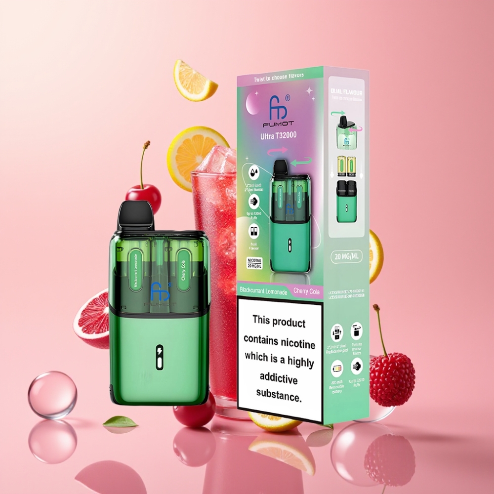 Partihandel Sverige Fumot Ultra T32000 2 mun Advanced Mesh Coil Svartvinbärs Lemonad & Körsbärs Cola