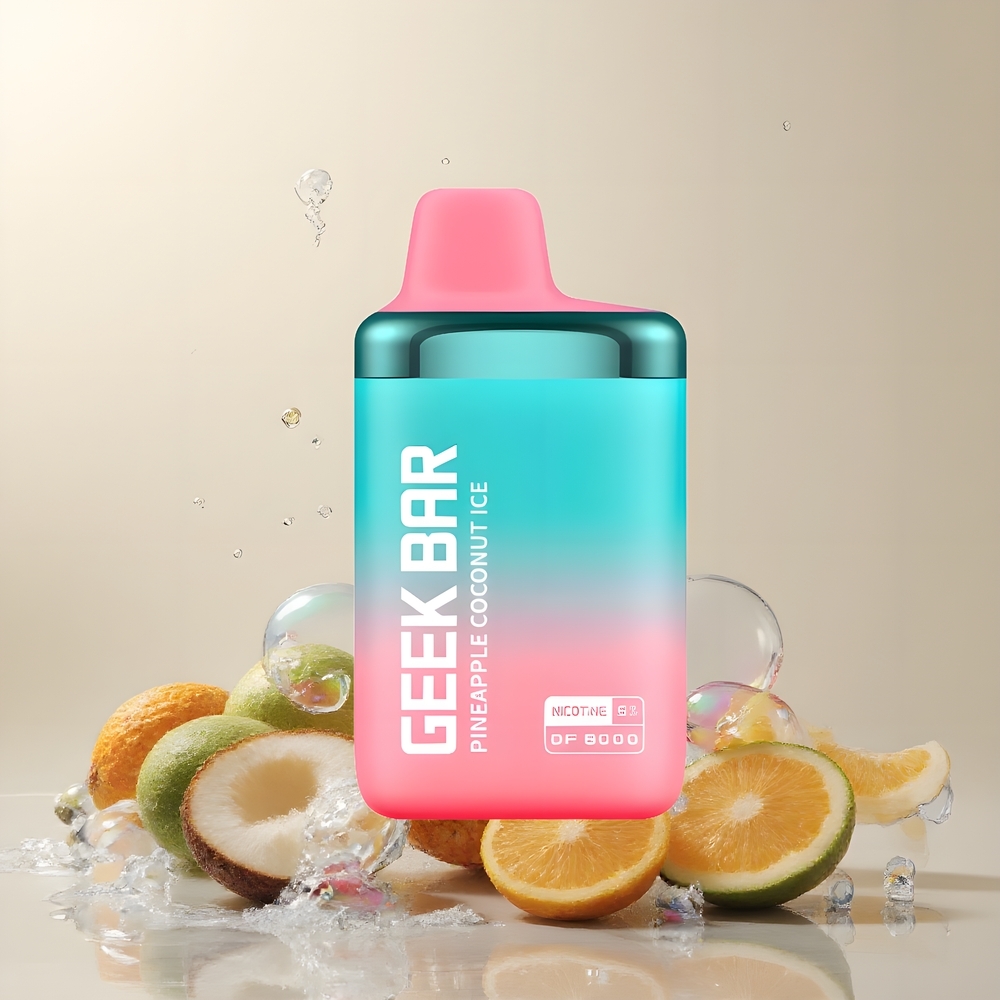 Partihandel Sverige GEEK BAR DF8000 Engångs Vape Ananas Kokos Is 8000 puffar 14mL 20mg/mL Dual Mesh