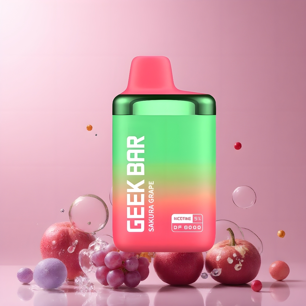 Partihandel Sverige GEEK BAR DF8000 Engångsvape 8000 bloss 14mL Sakura Druva Dual Mesh Coil