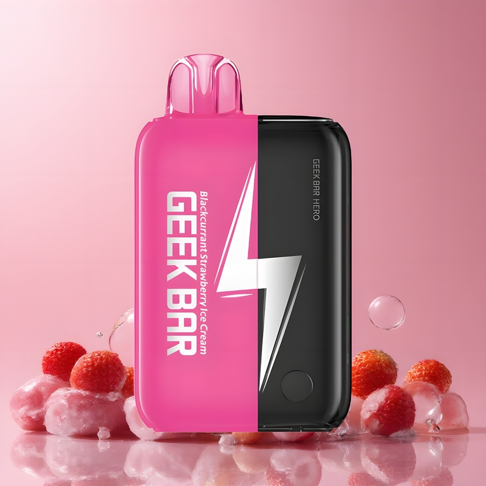 Partihandel Sverige GEEK BAR Hero 20000 Puffs 50mg USB-C Svartvinbär Jordgubb Glass Vape