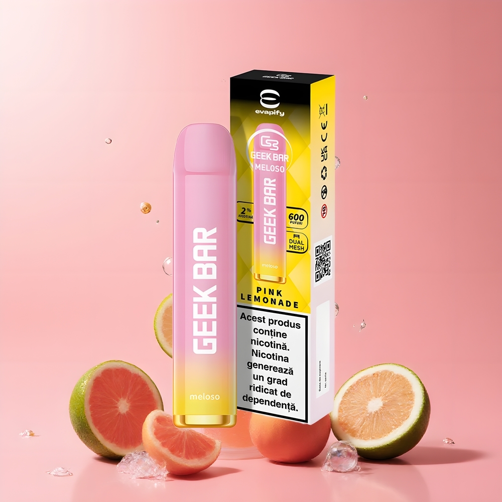 Partihandel Sverige GEEK BAR Meloso 600 Puffs 2ml 20mg Rosa Citronvatten