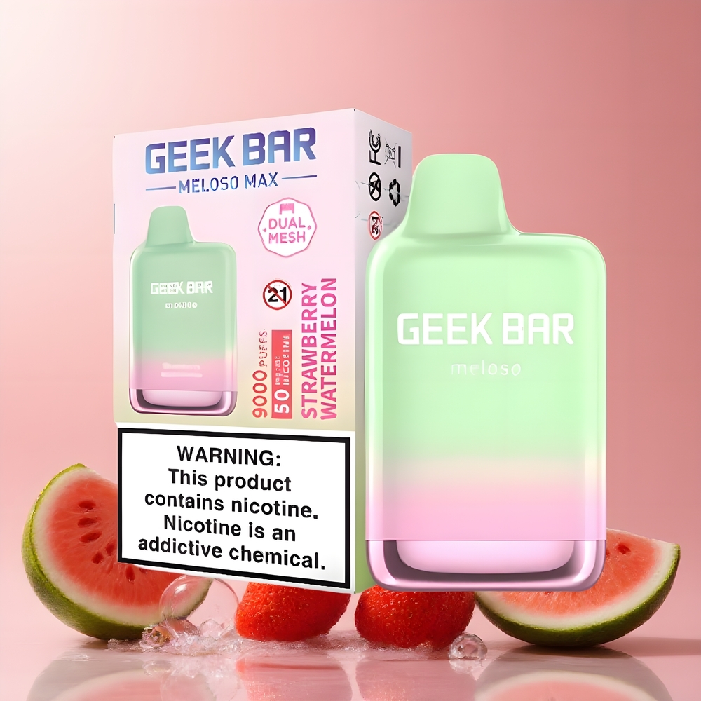 Partihandel Sverige GEEK BAR Meloso Max 9000 Dubbel Nät Coil USB-C Jordgubb Vattenmelon