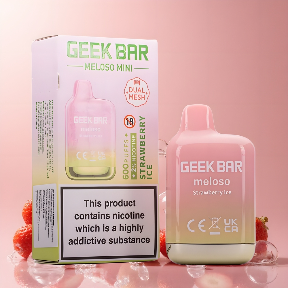 Partihandel Sverige GEEK BAR Meloso Mini 600 Puffs Engångsvape Jordgubb Is 550mAh 2ml 50/50 Dual Mesh 20mg