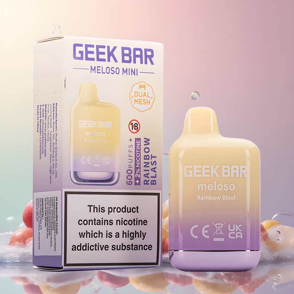 Partihandel Sverige GEEK BAR Meloso Mini 600 Puffs Engångsvape Regnbågs Explosion 550mAh 2ml 50VG/50PG Dual Mesh 20mg