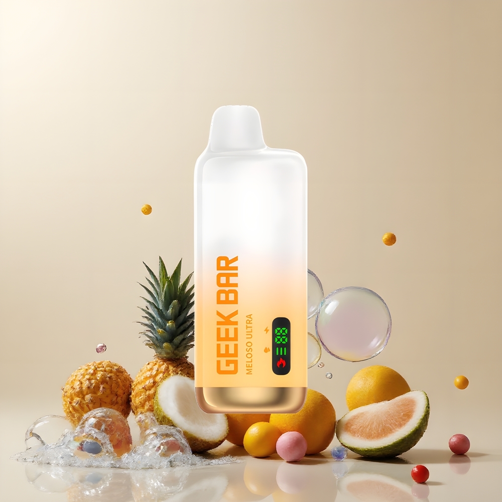 Partihandel Sverige GEEK BAR Meloso Ultra 10000 Puffs Ananas Kokos Is 5% 630mAh USB-C Dual Mesh LED