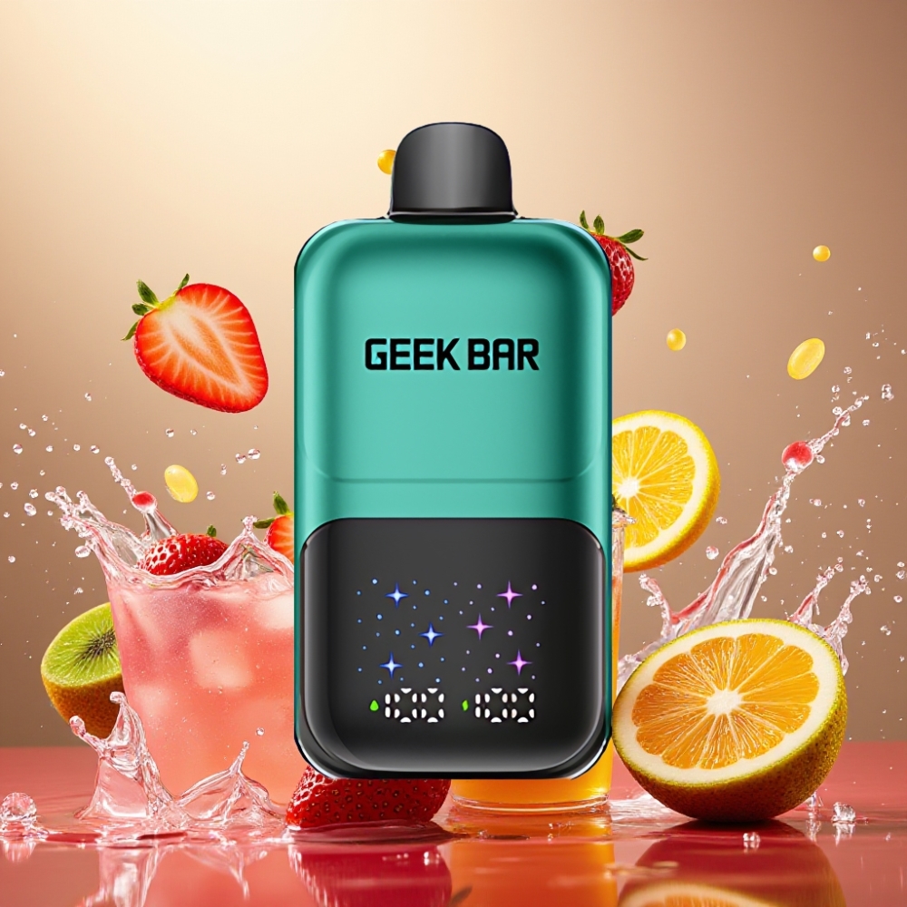 Partihandel Sverige GEEKBAR 2GO 50000 Puffs 20ml Jordgubb & Kiwi Interaktiv Stor Skärm 3-nivå Justerbar Rechargeable