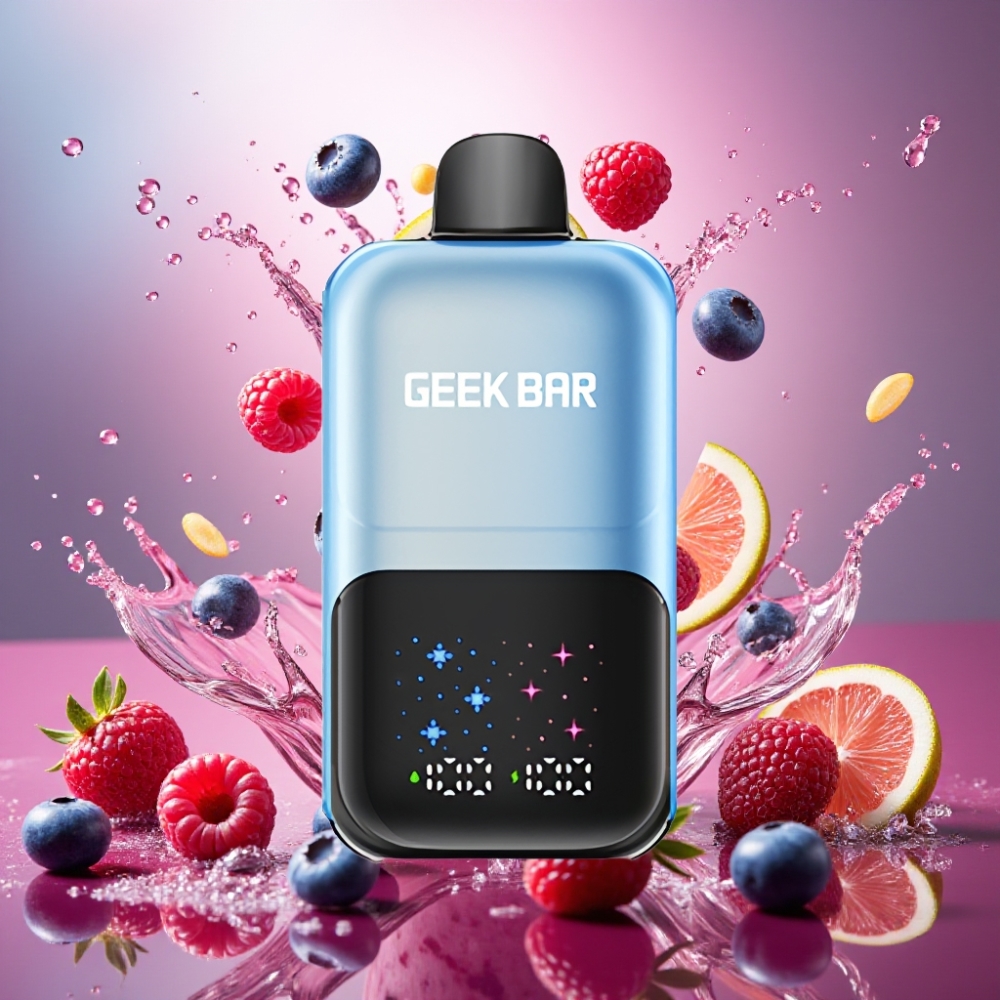 Partihandel Sverige GEEKBAR 2GO 50000 Puffs Interaktiv Stor Skärm Blåbär Hallon Is 20ml