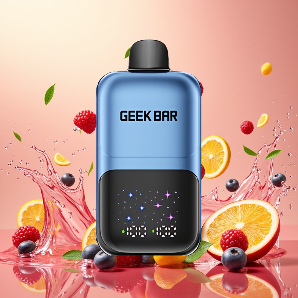 Partihandel Sverige GEEKBAR 2GO 50000 Puffs Interaktiv Stor Skärm Dubbel Tank 20mL Persika & Bär