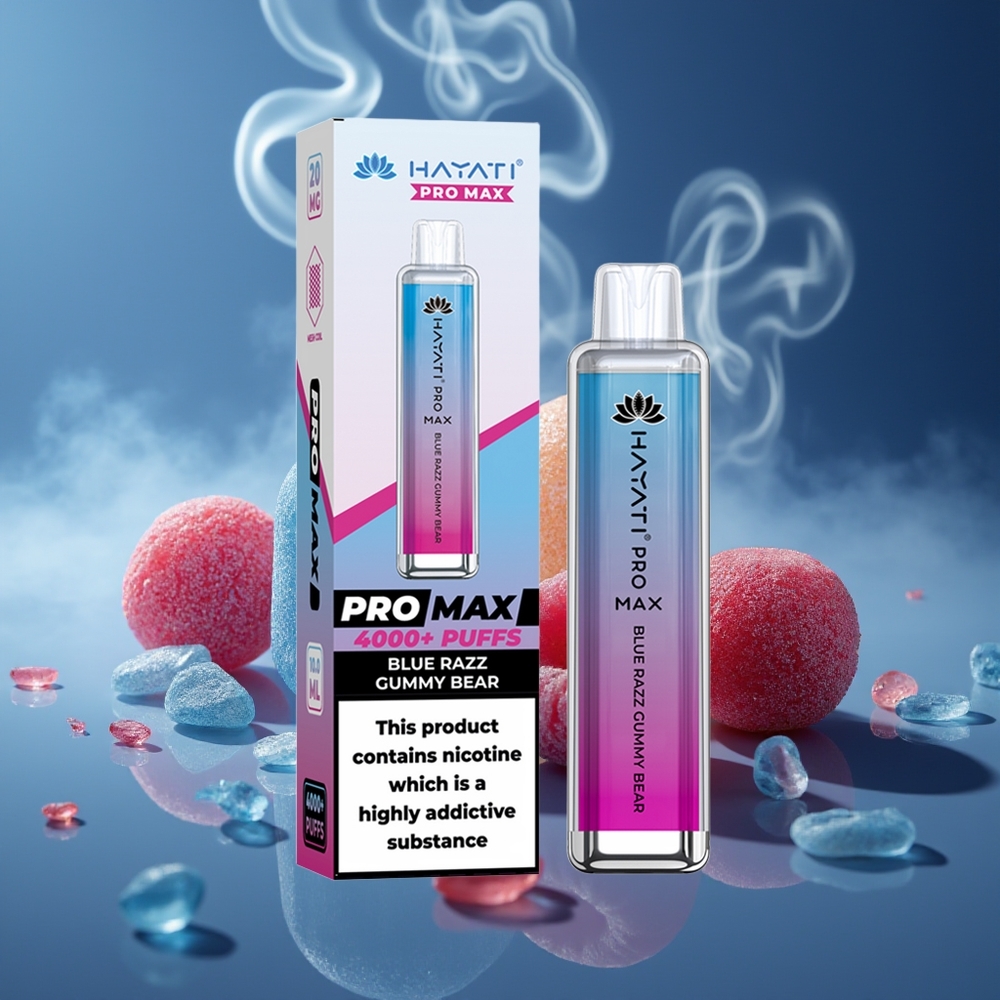 Partihandel Sverige Hayati Pro Max 4000 Puffs Engångsvape Blå Hallon Gummy Björn Dual 1.1 Ohm Mesh Coil