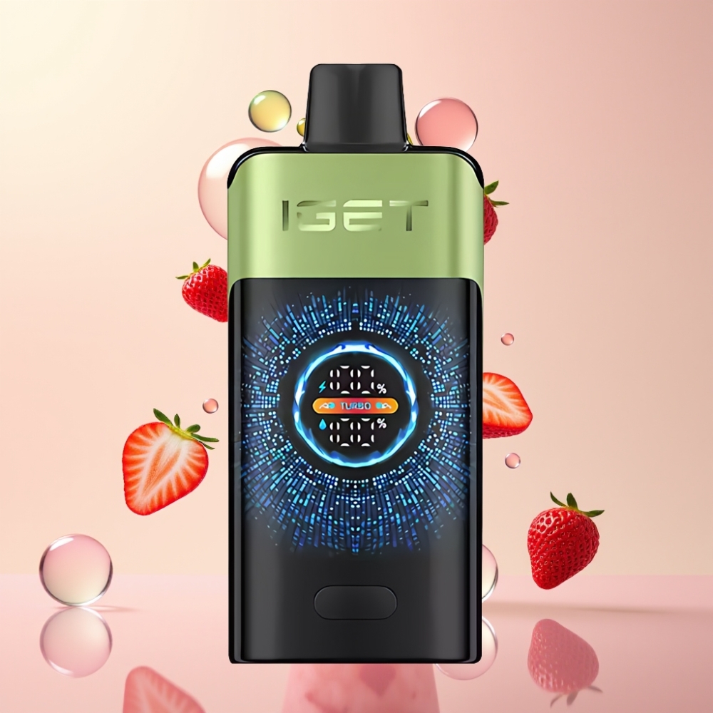 Partihandel Sverige IGET ONE 12000 Puffs Turbo Mode Stor Skärm Jordgubb Kiwi Is Vape