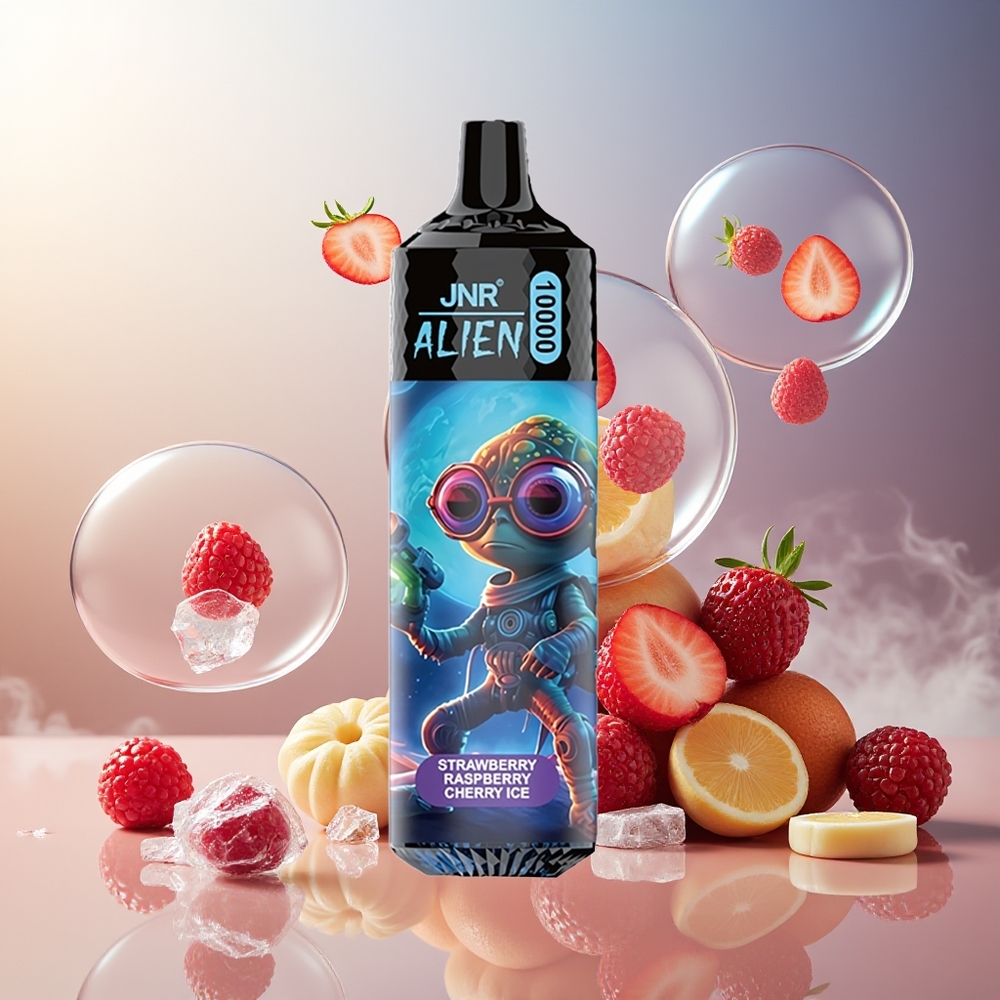 Partihandel Sverige JNR Alien 10000 Puffs 850mAh LED RGB Jordgubb Hallon Körsbär Is