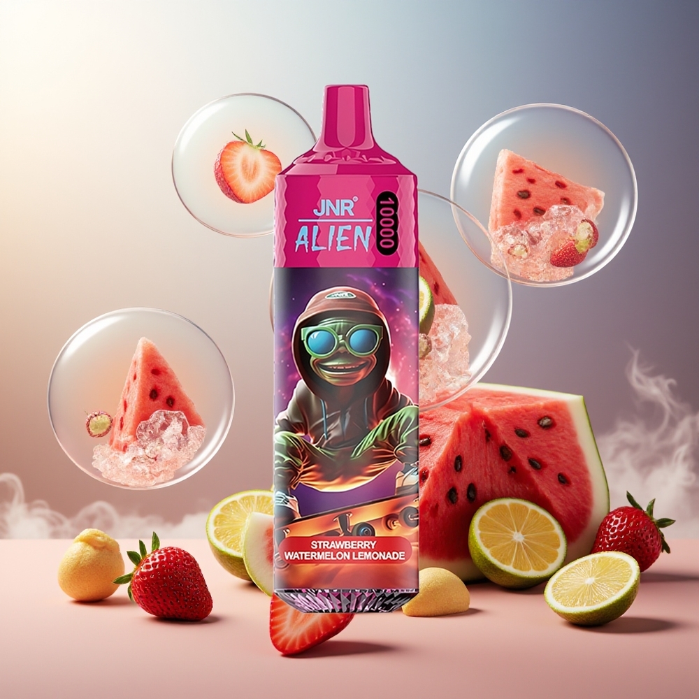 Partihandel Sverige JNR Alien 10000 Puffs 850mAh RGB Jordgubb Vattenmelon Lemonad
