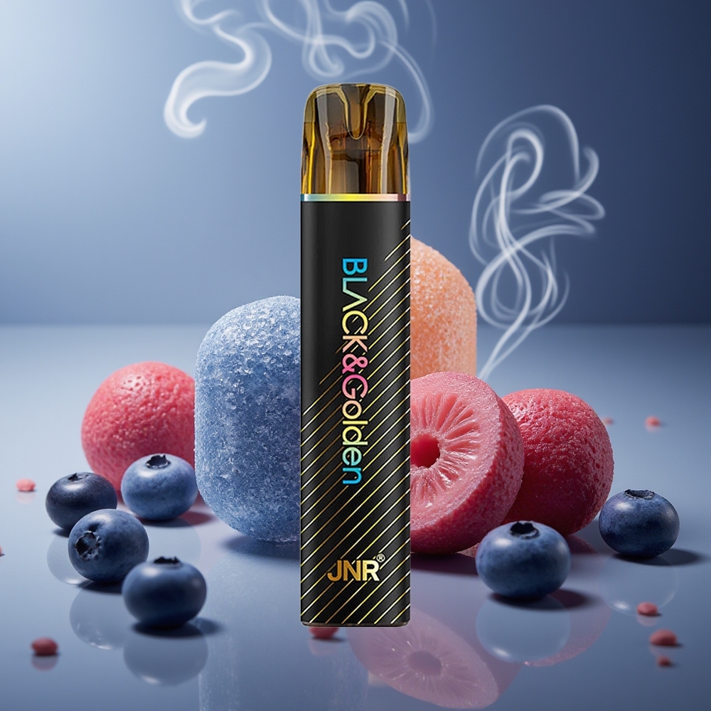 Partihandel Sverige JNR Black&Golden 600+200 Puffs 2ml Blåbär Tuggummi TPD Certified