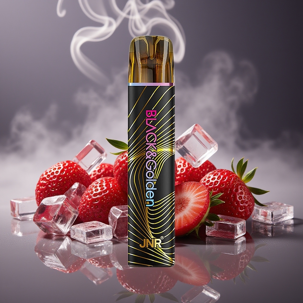Partihandel Sverige JNR Black&Golden 600+200 Puffs 550mAh Jordgubb Is Engångsvape