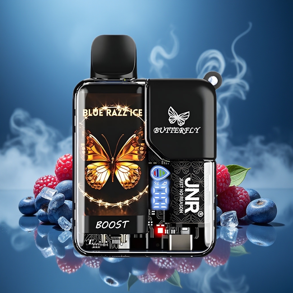 Partihandel Sverige JNR Butterfly 8500 Puffs 15ml Blå Hallon Is Digital Display Mesh Coil