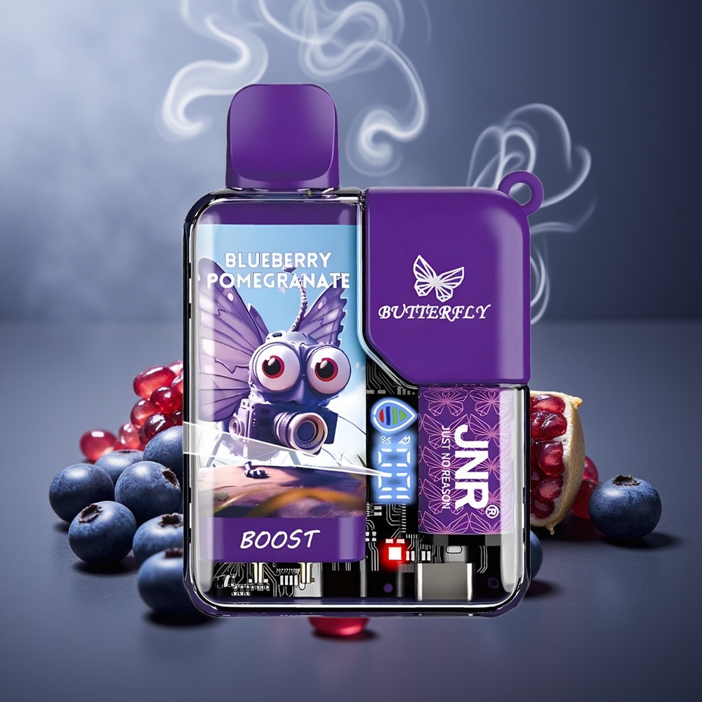 Partihandel Sverige JNR Butterfly 8500 Puffs 15ml Blåbär Granat Digital Mesh 1.0ohm