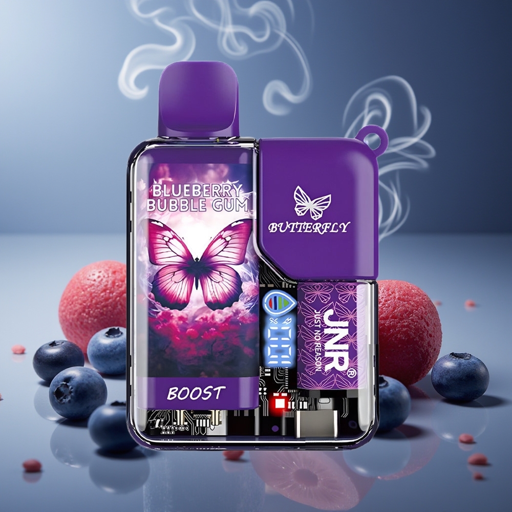 Partihandel Sverige JNR Butterfly 8500 Puffs Blåbär Tuggummi 1200mAh 15ml 1.0ohm Mesh Digital