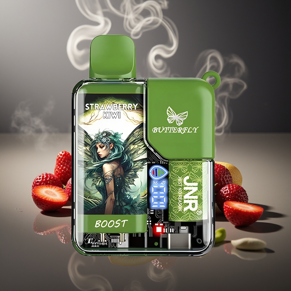 Partihandel Sverige JNR Butterfly 8500 Puffs Jordgubb Kiwi 1200mAh 15ml 1.0ohm Digital Display Ribbon Design