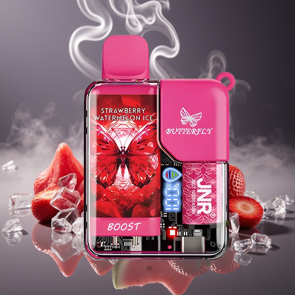 Partihandel Sverige JNR Butterfly 8500 Puffs Jordgubb Vattenmelon Is 1200mAh 15ml 1.0ohm Digital Transparent Band