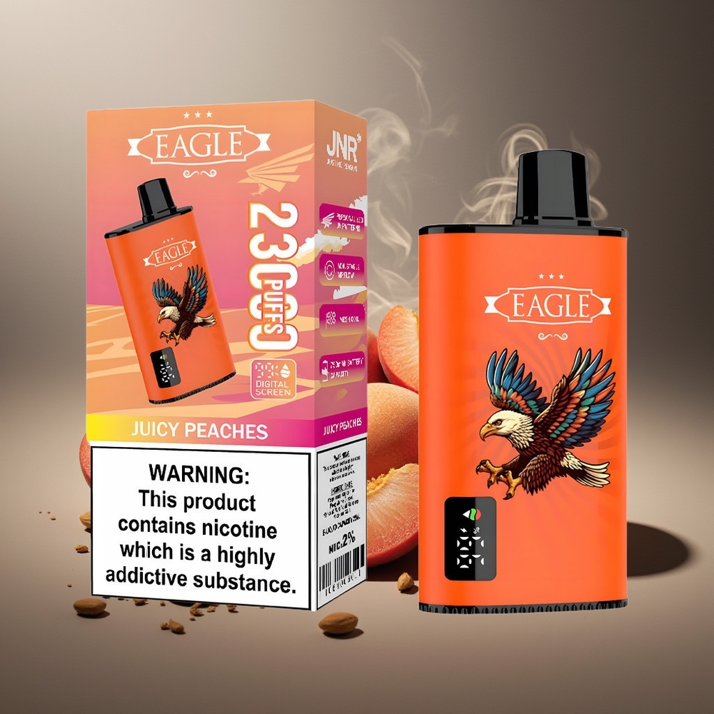 Partihandel Sverige JNR EAGLE Smart 23000 PuffsJuicy Peaches (Saftiga Persikor)Digital Screen 1.0ohm Mesh 25ml 2%