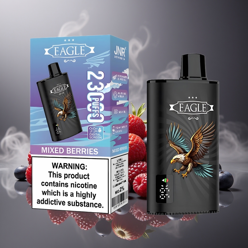 Partihandel Sverige JNR EAGLE Smart 23000 Puffs Digital Screen 1.0ohm Mesh Coil Justerbar Luftflöde Blandade Bär