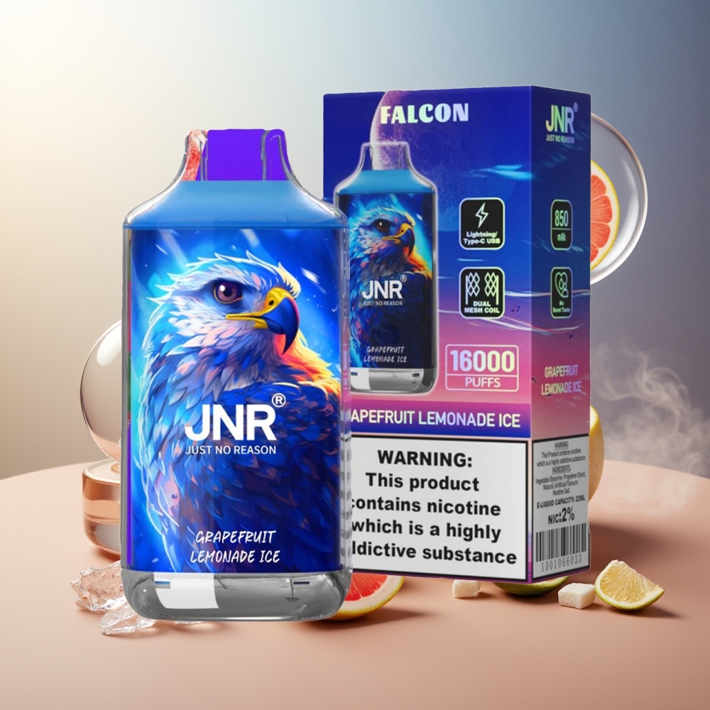 Partihandel Sverige JNR Falcon 16000 Puffs 22ml Grapefrukt Lemonad Is Typ C Belysning Smart LED 0% 2%