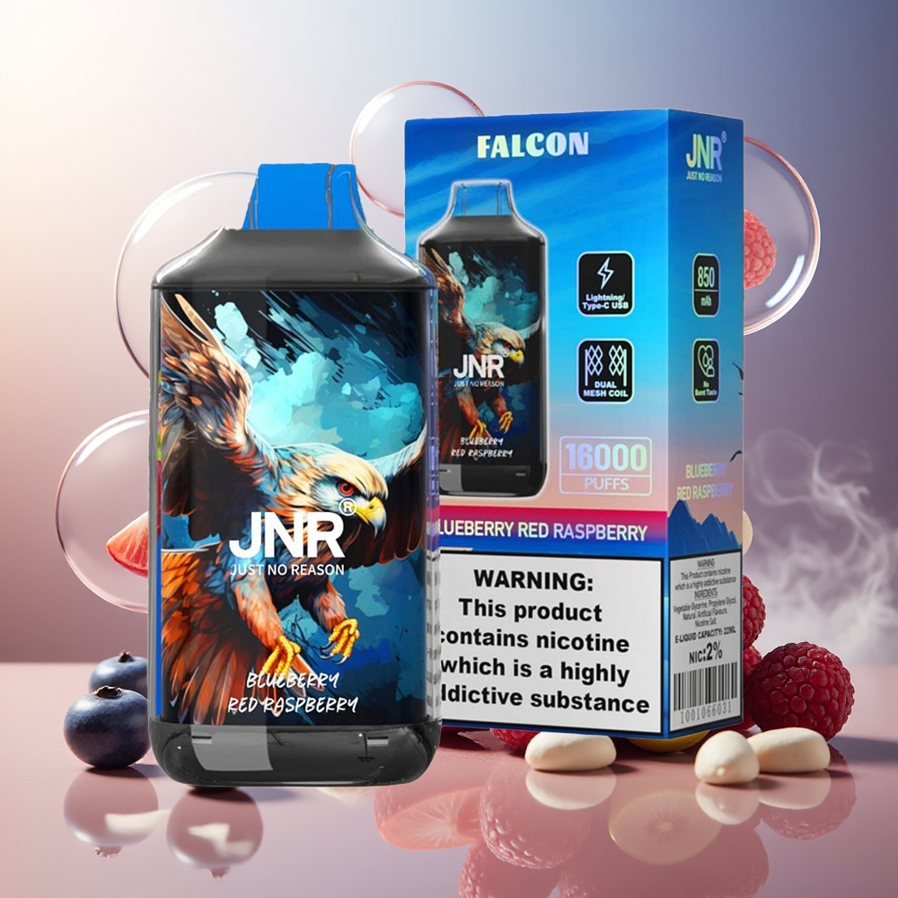 Partihandel Sverige JNR Falcon 16000 Puffs 850mAh 22ml Coil Blåbär Röd Hallon
