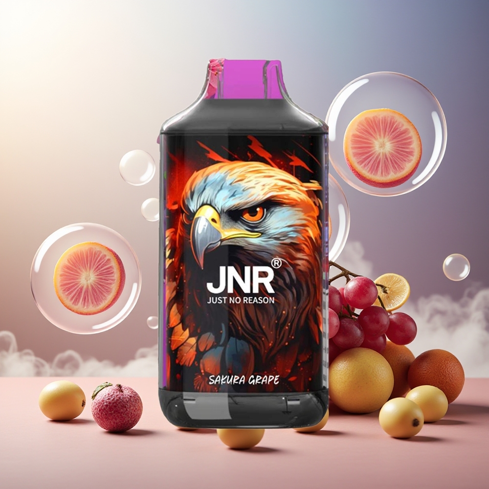Partihandel Sverige JNR Falcon 16000 Puffs Sakura Druva 850mAh 22ml Coil Type C Lightning Smart LED 0% 2%