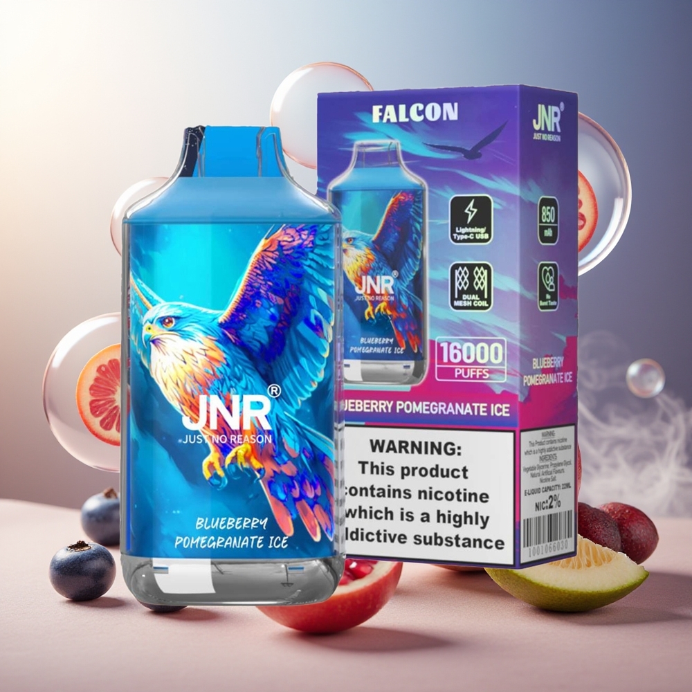 Partihandel Sverige JNR Falkon 16000 Puffs 22ml Blåbär Granatäpple Is Coil Smart LED