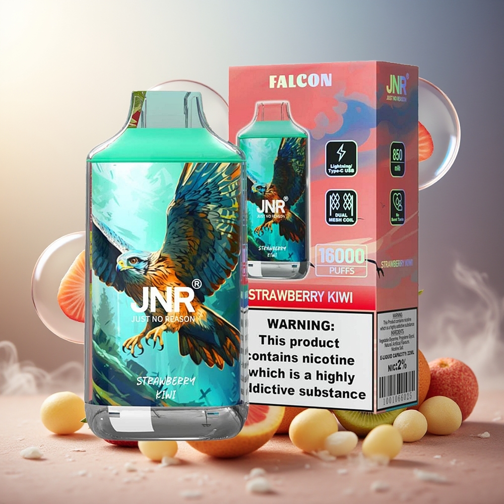 Partihandel Sverige JNR Falkon 16000 Puffs 850mAh 22ml Dubbel Mesh Jordgubb Kiwi