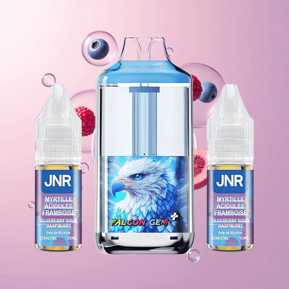Partihandel Sverige JNR Falcon GEM⁺ 30000 Puffs Dual Mesh Coil Synlig E-vätsketank Blåbär Sur Hallon