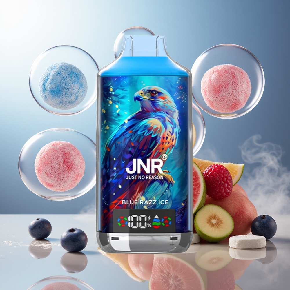 Partihandel Sverige JNR Falcon X 18000 Puffs Blå Hallon Is 24ml Dual Mesh Coil Typ-C Laddning