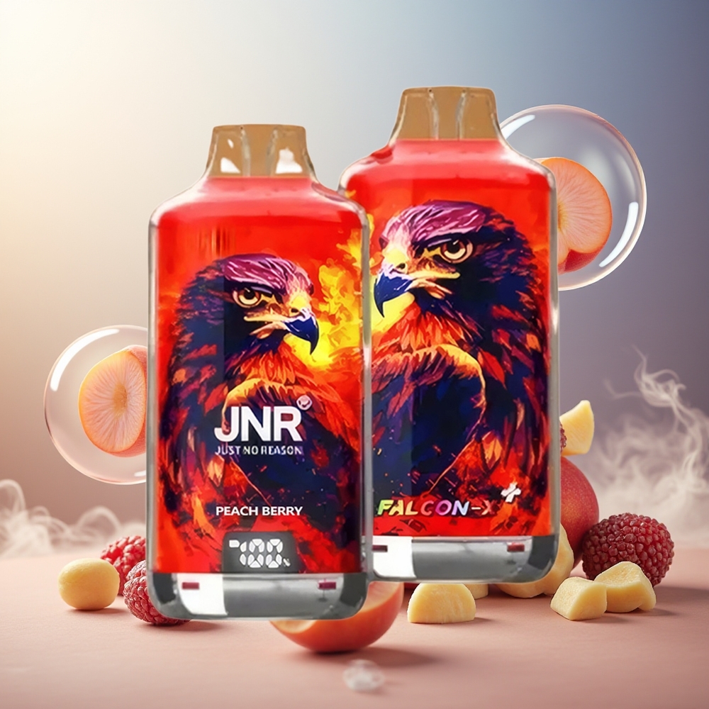 Partihandel Sverige JNR Falkon X⁺ 28000 950mAh 2ml Persika Bär Dubbla Munstycken Justerbar Luftflöde