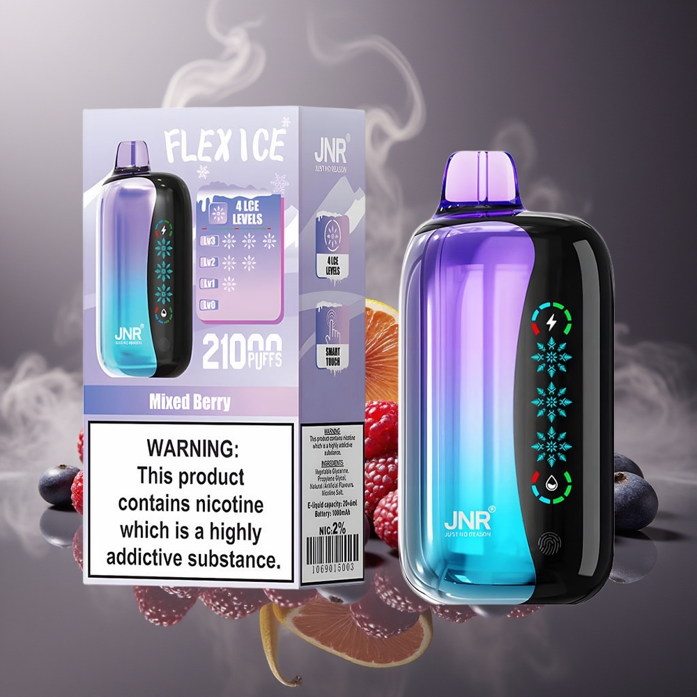 Partihandel Sverige JNR Flex Ice 21000 Puffs Engångs Vape Blandade Bär Is Justerbar 26ml Beröringsskärm 1.2 Ohm Dual Mesh