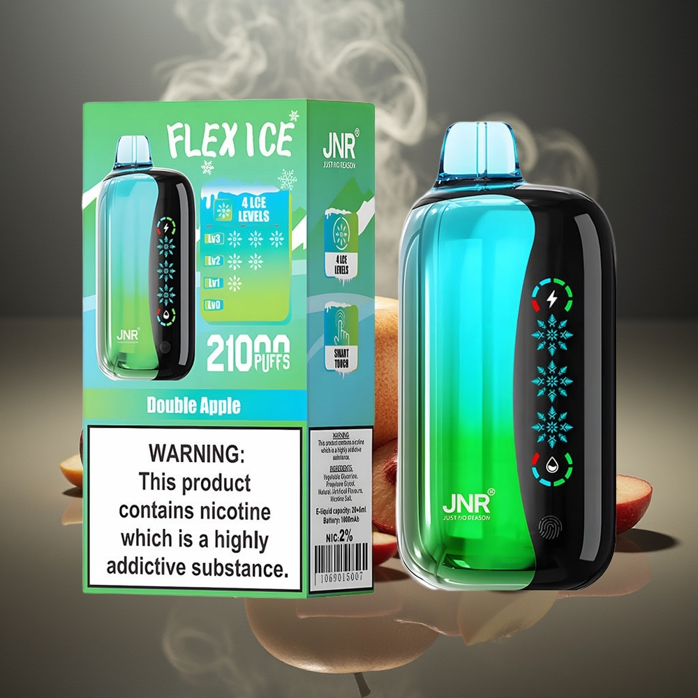 Partihandel Sverige JNR Flex Ice 21000 Puffs Engångsvape Dubbel Äpple Justerbar Is 26ml 1.2 Ohm Dual Mesh 1000mAh Typ-C