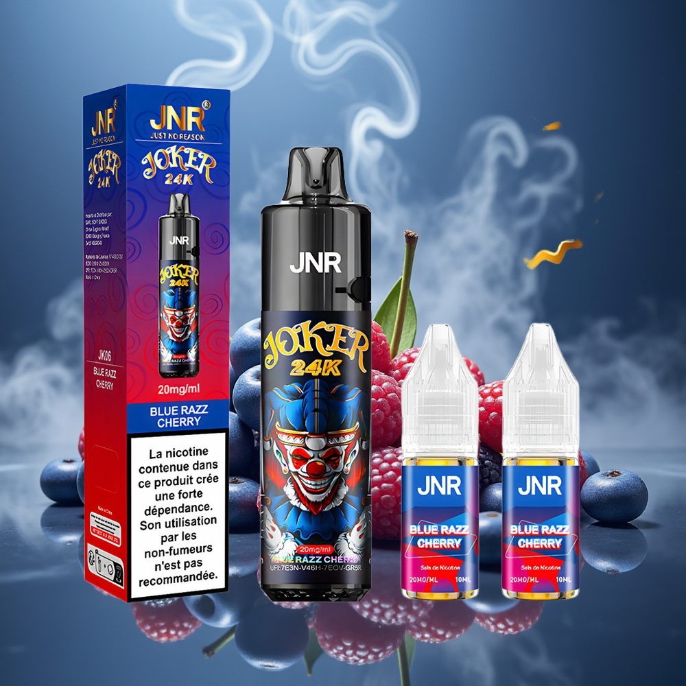 Partihandel Sverige JNR Joker 24K Puffs Engångs Vape Blå Hallon Körsbär 2+10ml 800mAh