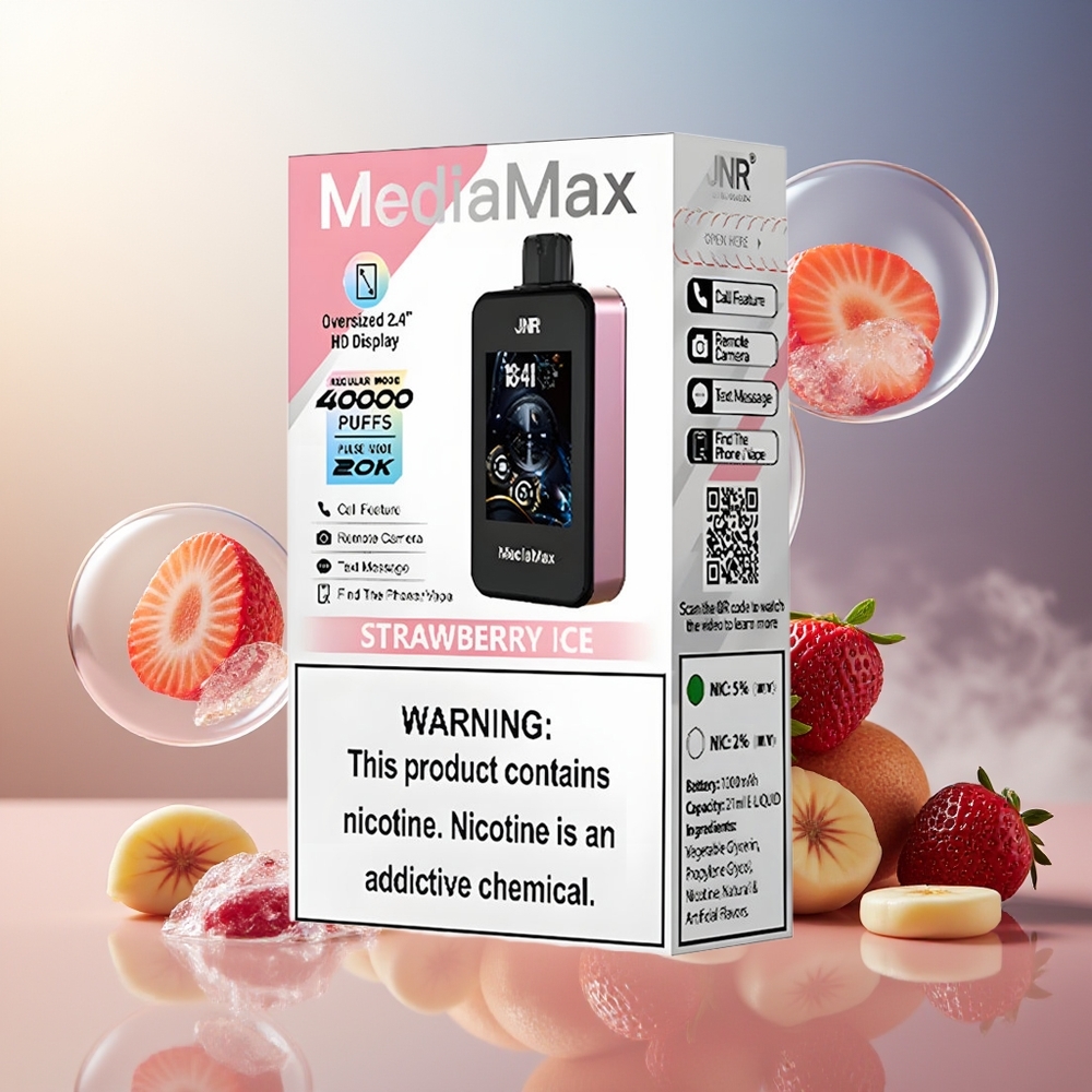 Partihandel Sverige JNR MediaMax 40000 Puffar 21mL Jordgubbe Is Dual Mesh Coil Type-C