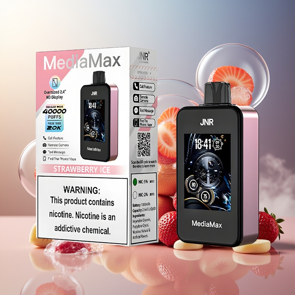 Partihandel Sverige JNR MediaMax 40000 Puffar 21mL Jordgubbe Is Dual Mesh Coil Type-C