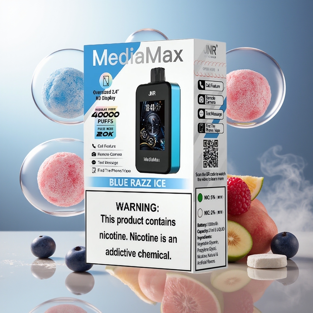 Partihandel Sverige JNR MediaMax 40000 Puffar Dual Mesh Coil Blå Hallon Is