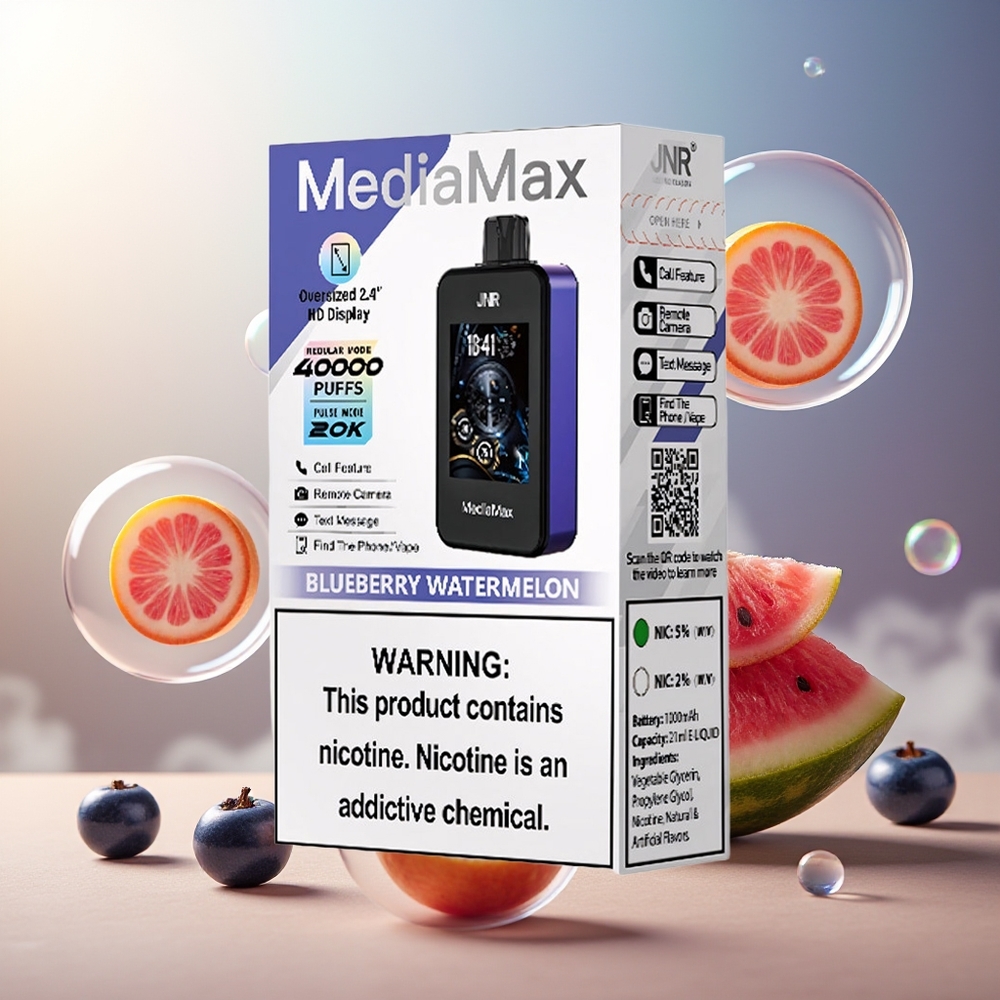 Partihandel Sverige JNR MediaMax 40000 Puffs 21mL 5% Blåbär Vattenmelon 1000mAh Type-C